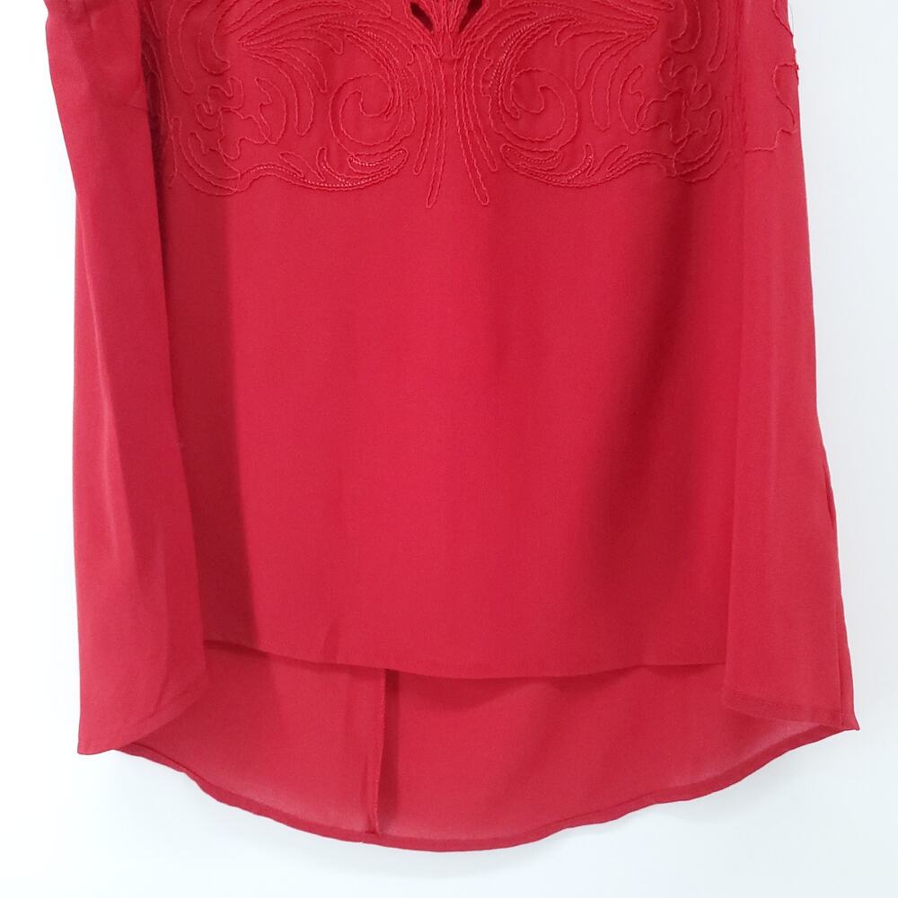 Anthro Pins + Needles Womens L Red Boho Floral Embroidered Laser Cut Tank Blouse - Picture 5 of 12